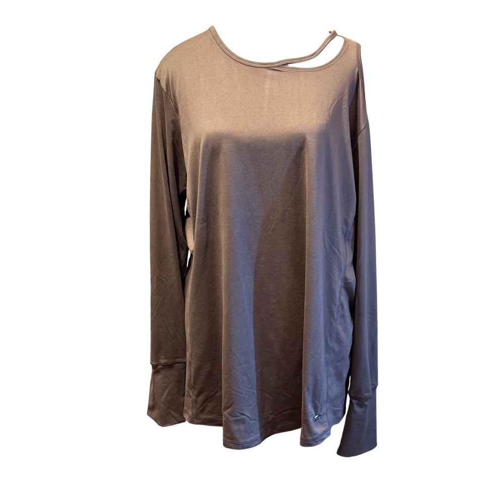 Tahari Sport Women's 1X Long Sleeve Cut Out Neck Top Athleisure